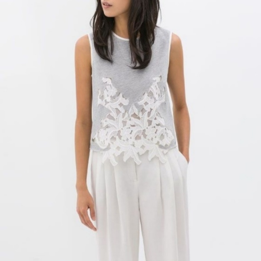 ZARA LACE FRONT SHEER ABSTRACT LACE Cropped TOP NEW